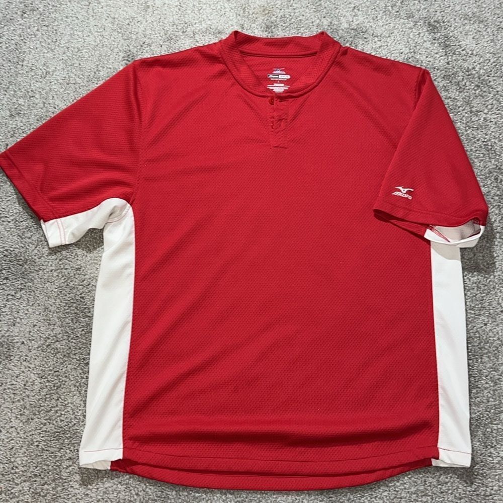Red White Team Mizuno Dry Lite baseball golf polo no collar mandarin blade shirt